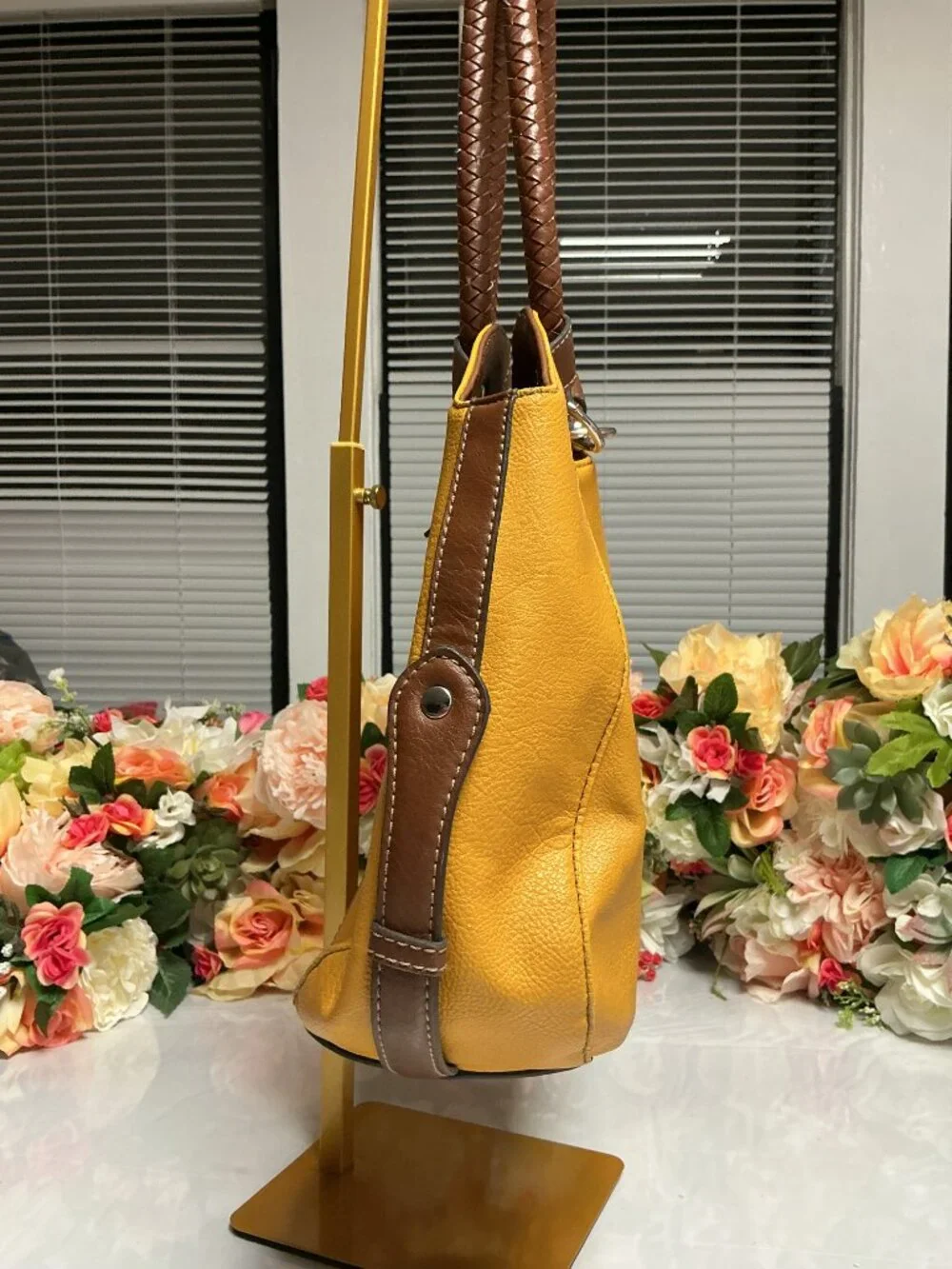 Relic Mustard Yellow Hobo Shoulder Bag Brown Braided Handles Y2K
